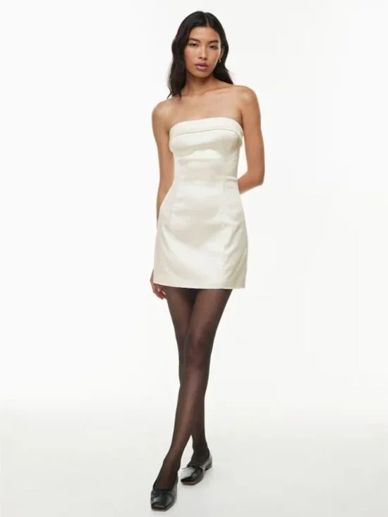 Aritzia Sunday Best Shimmer Satin Tube Dress Birch White Size 4 - Picture 5 of 10